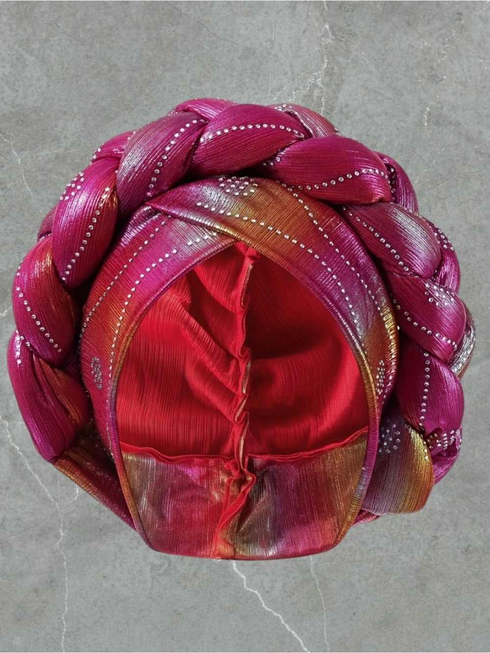 Braided Satin Turban Headband in Fuchsia and Red Ombre